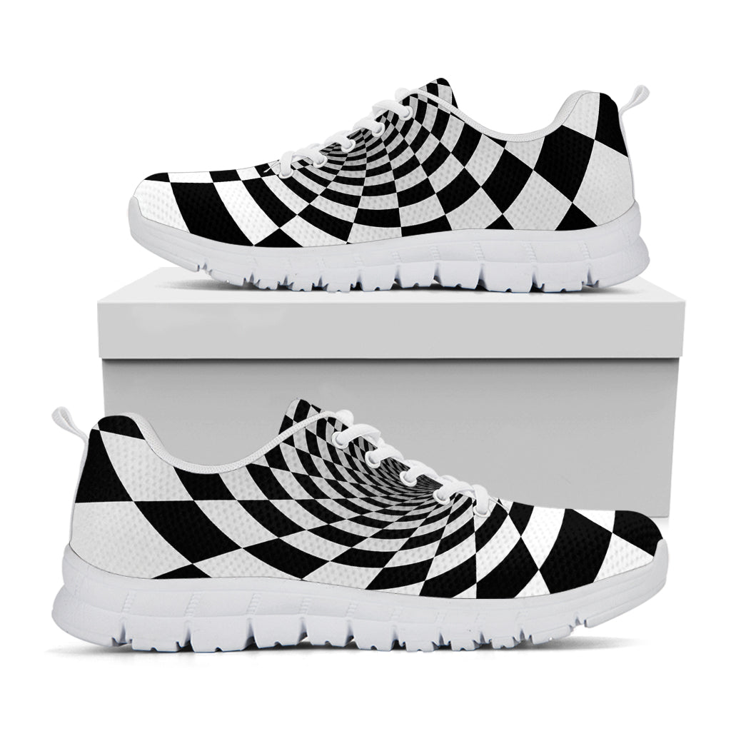 Black And White Hypnotic Illusion Print White Running Shoes
