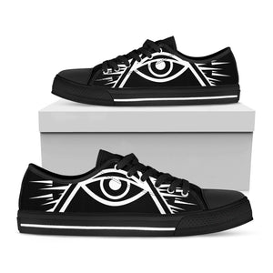 Black And White Illuminati Print Black Low Top Sneakers