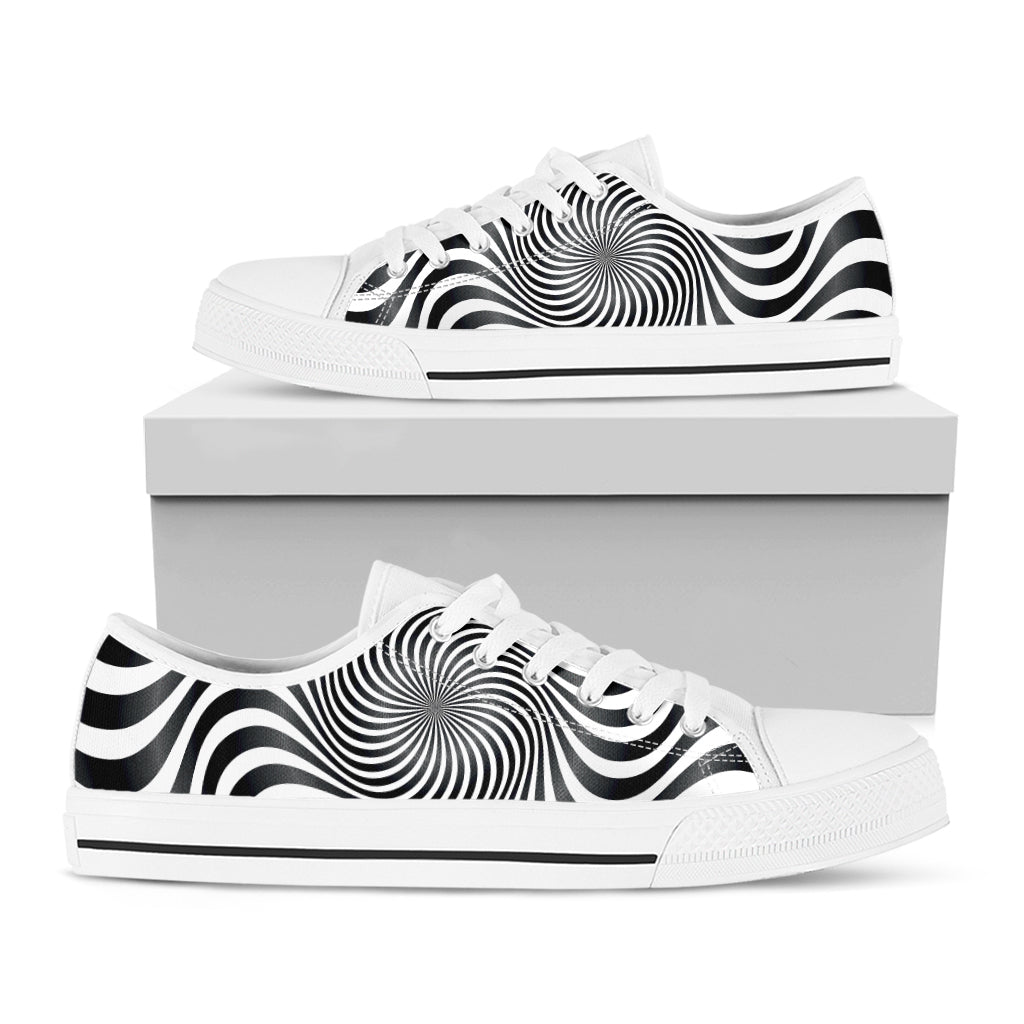 Black And White Illusory Motion Print White Low Top Sneakers