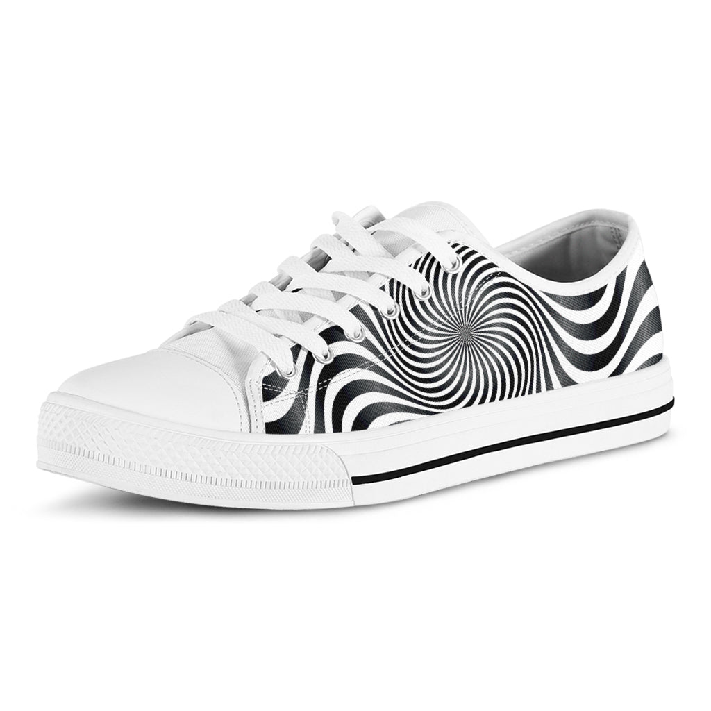 Black And White Illusory Motion Print White Low Top Sneakers