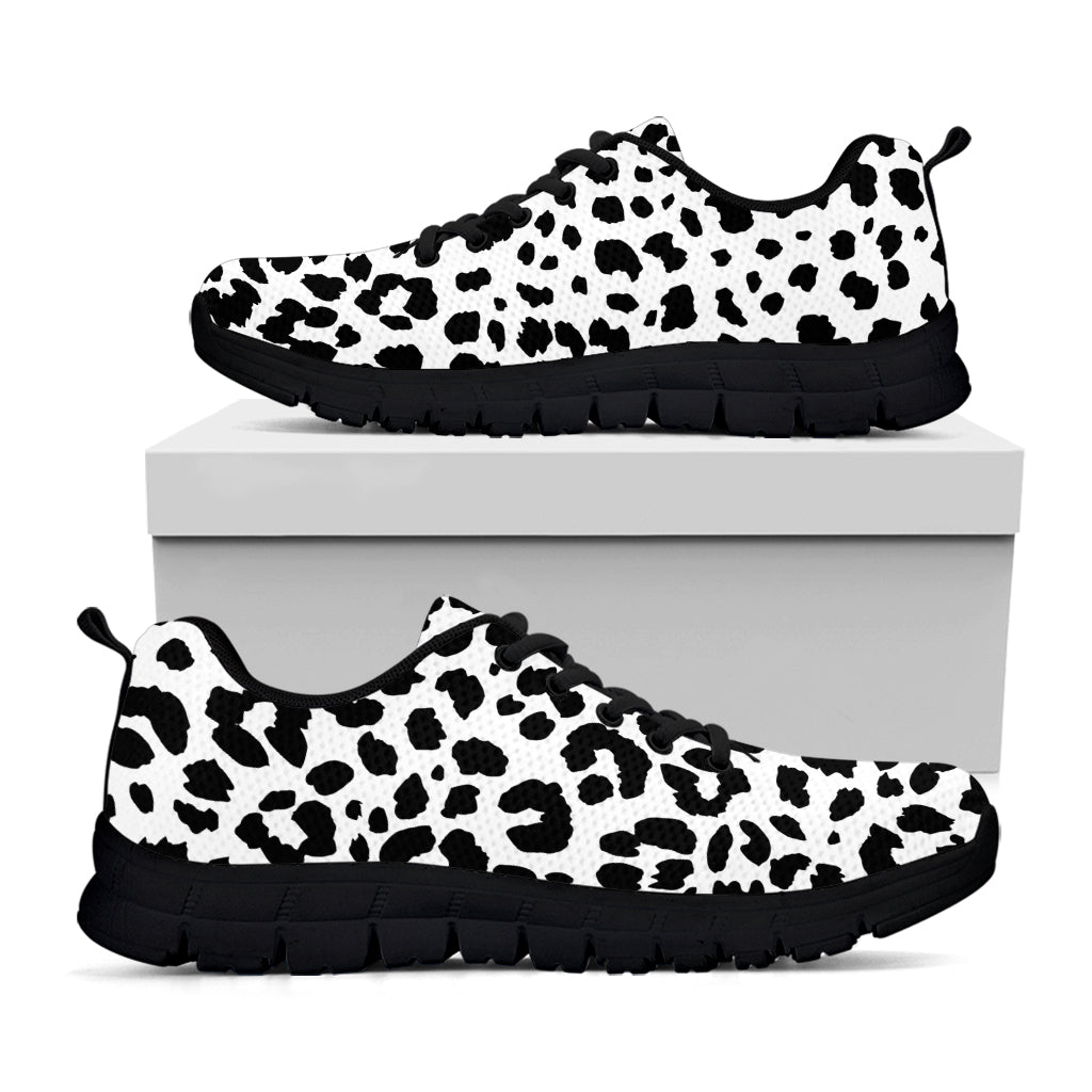 Black And White Jaguar Pattern Print Black Running Shoes