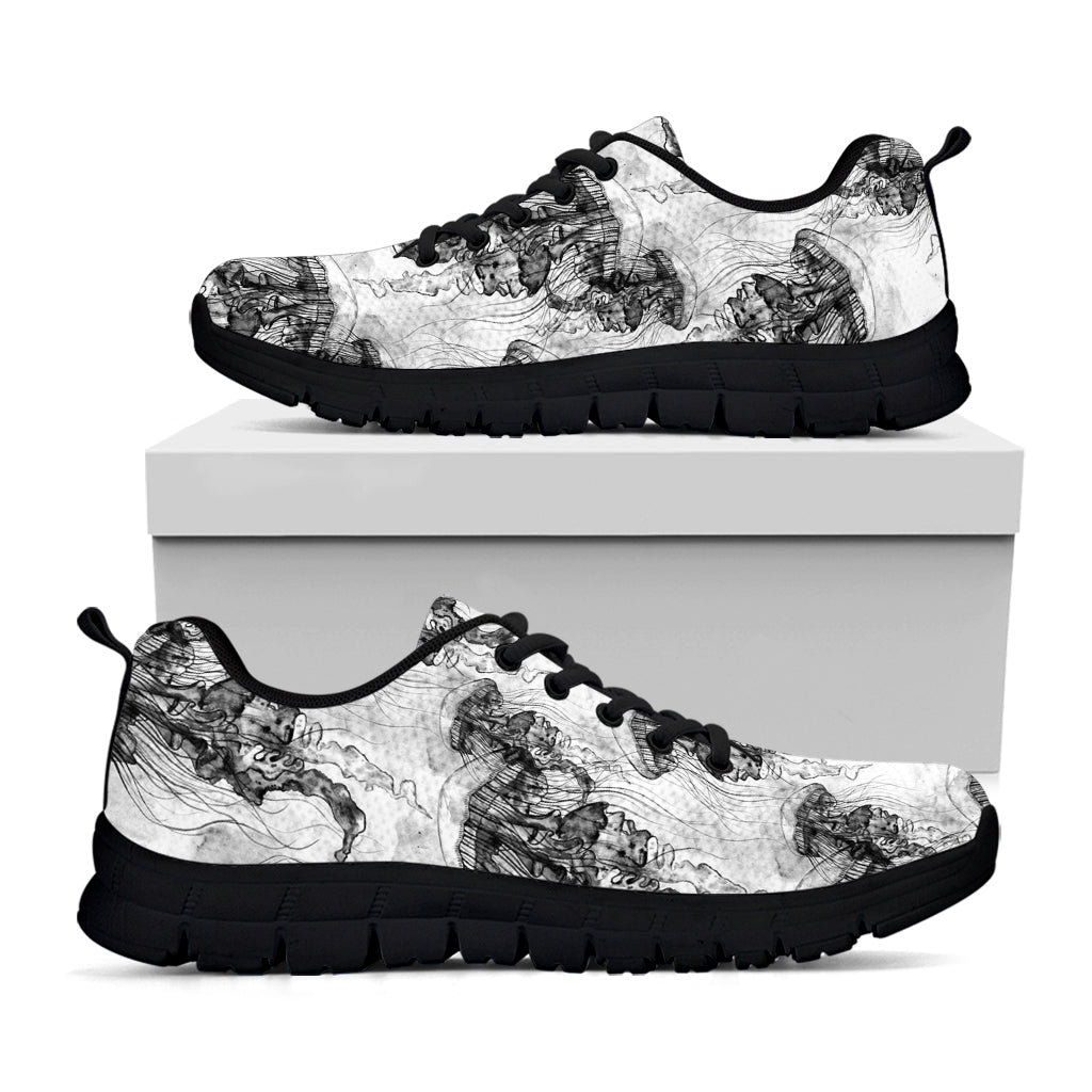 Black And White Jellyfish Pattern Print Black Running Shoes