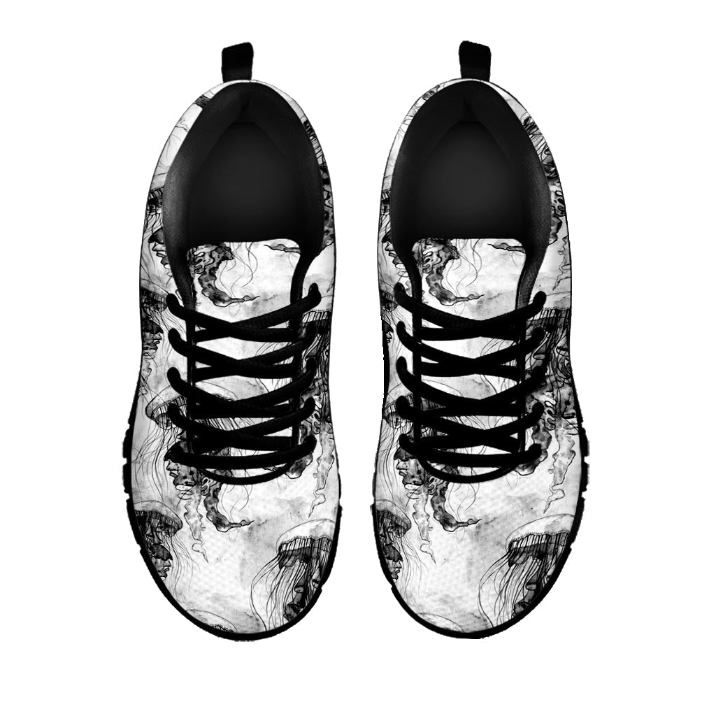 Black And White Jellyfish Pattern Print Black Running Shoes