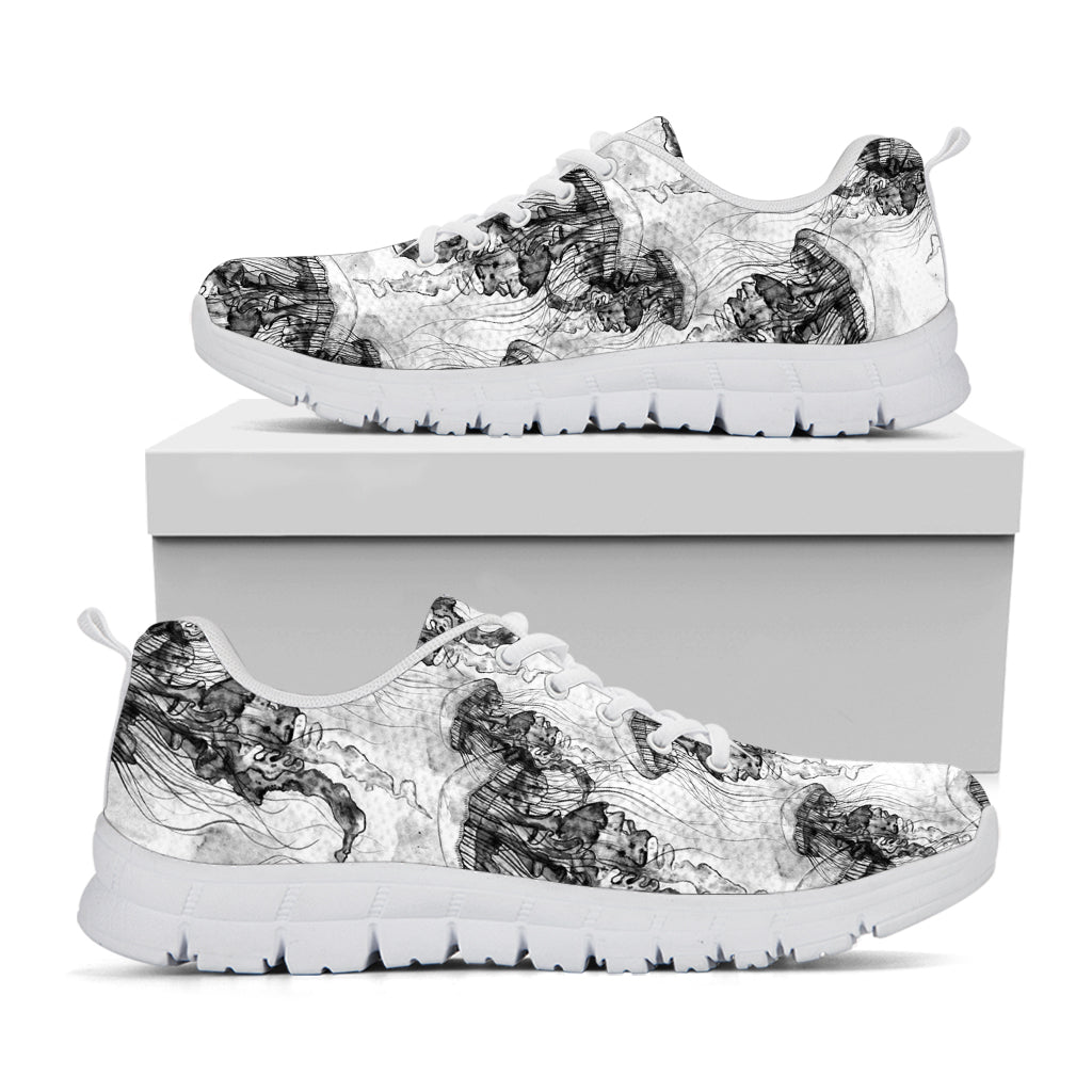 Black And White Jellyfish Pattern Print White Running Shoes