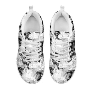 Black And White Jellyfish Pattern Print White Running Shoes