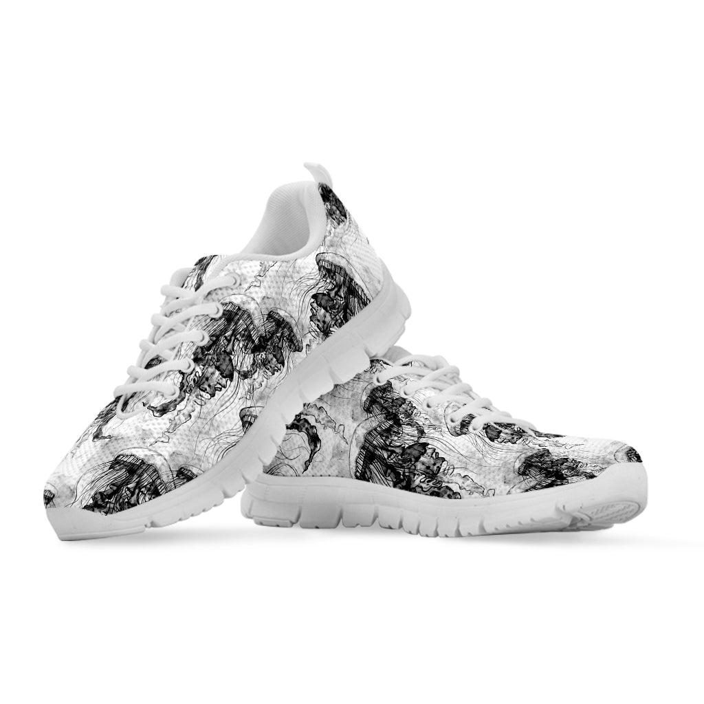 Black And White Jellyfish Pattern Print White Running Shoes