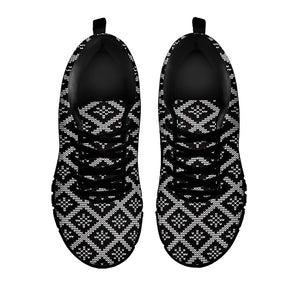 Black And White Knitted Pattern Print Black Running Shoes