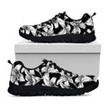 Black And White Lily Pattern Print Black Running Shoes