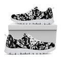 Black And White Lotus Mandala Print White Running Shoes