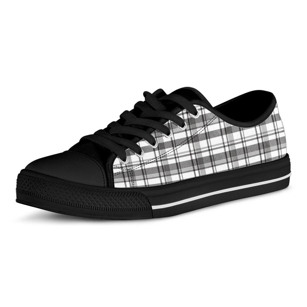 Black And White Madras Pattern Print Black Low Top Sneakers