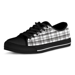 Black And White Madras Pattern Print Black Low Top Sneakers