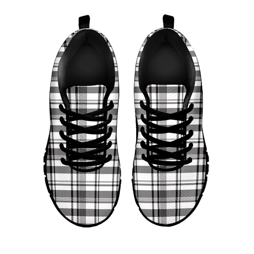 Black And White Madras Pattern Print Black Running Shoes