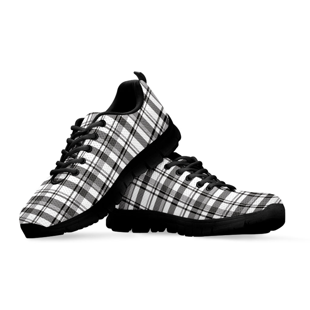 Black And White Madras Pattern Print Black Running Shoes