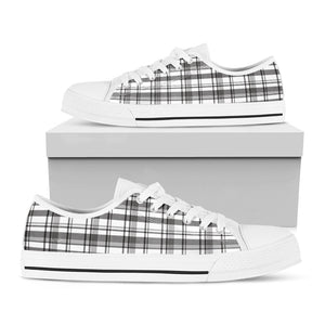 Black And White Madras Pattern Print White Low Top Sneakers