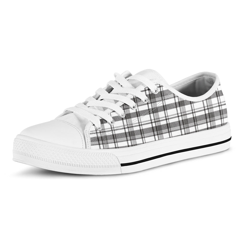 Black And White Madras Pattern Print White Low Top Sneakers