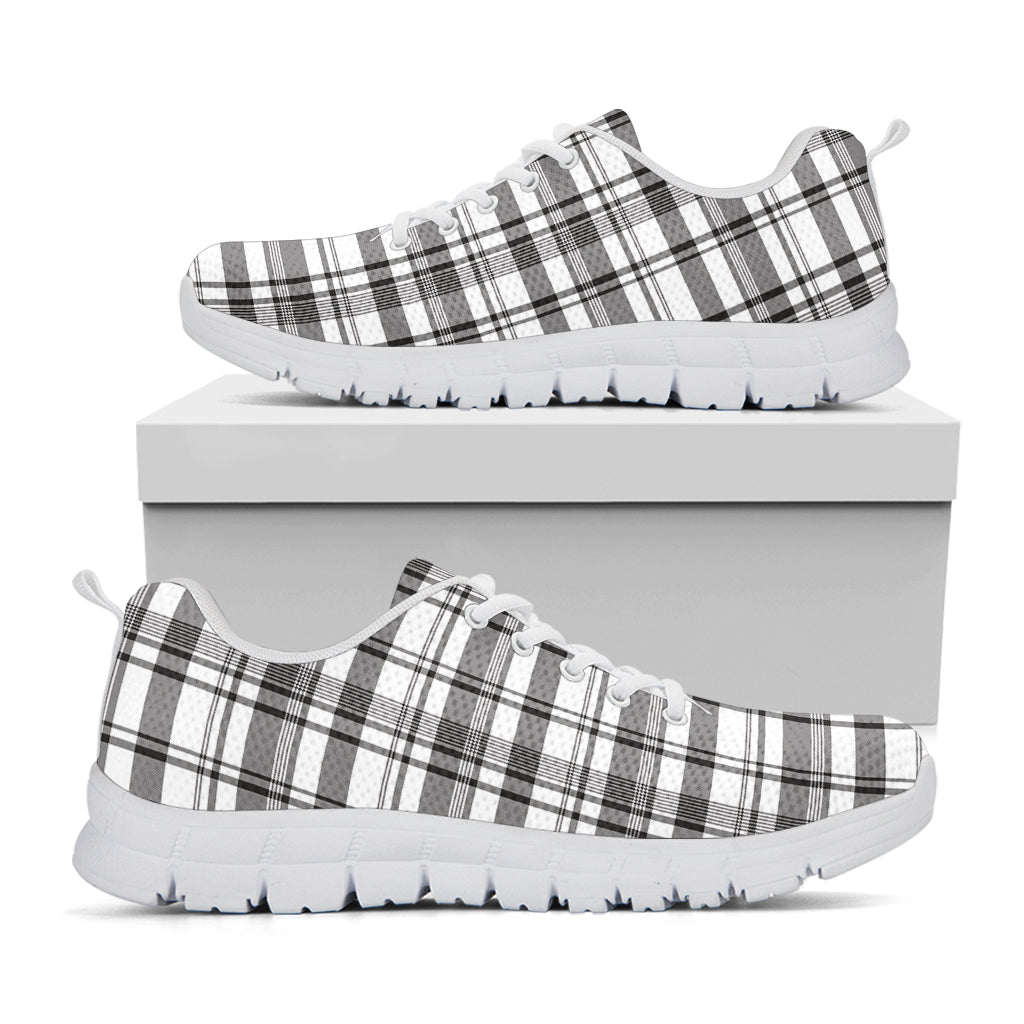 Black And White Madras Pattern Print White Running Shoes
