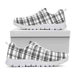 Black And White Madras Pattern Print White Running Shoes