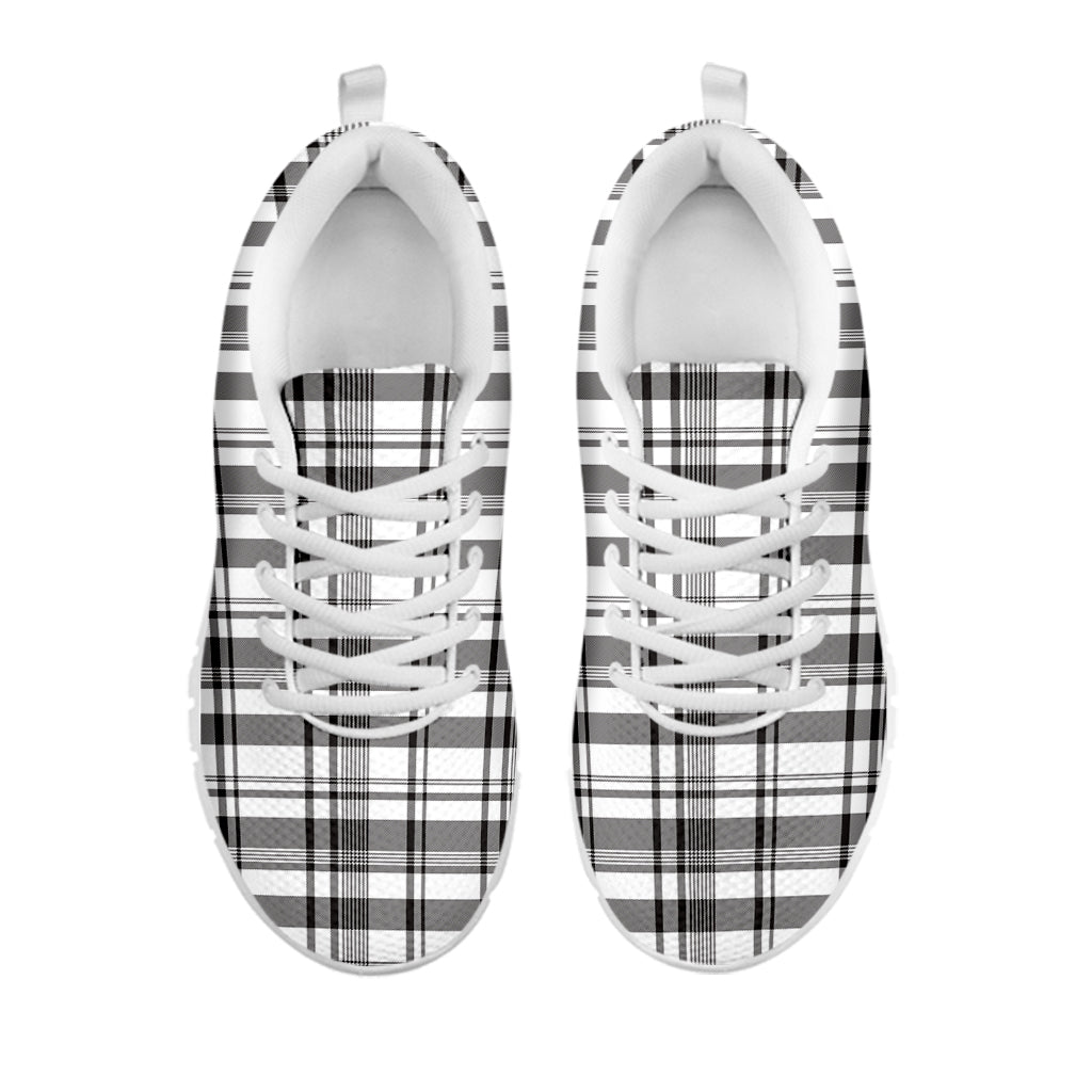 Black And White Madras Pattern Print White Running Shoes