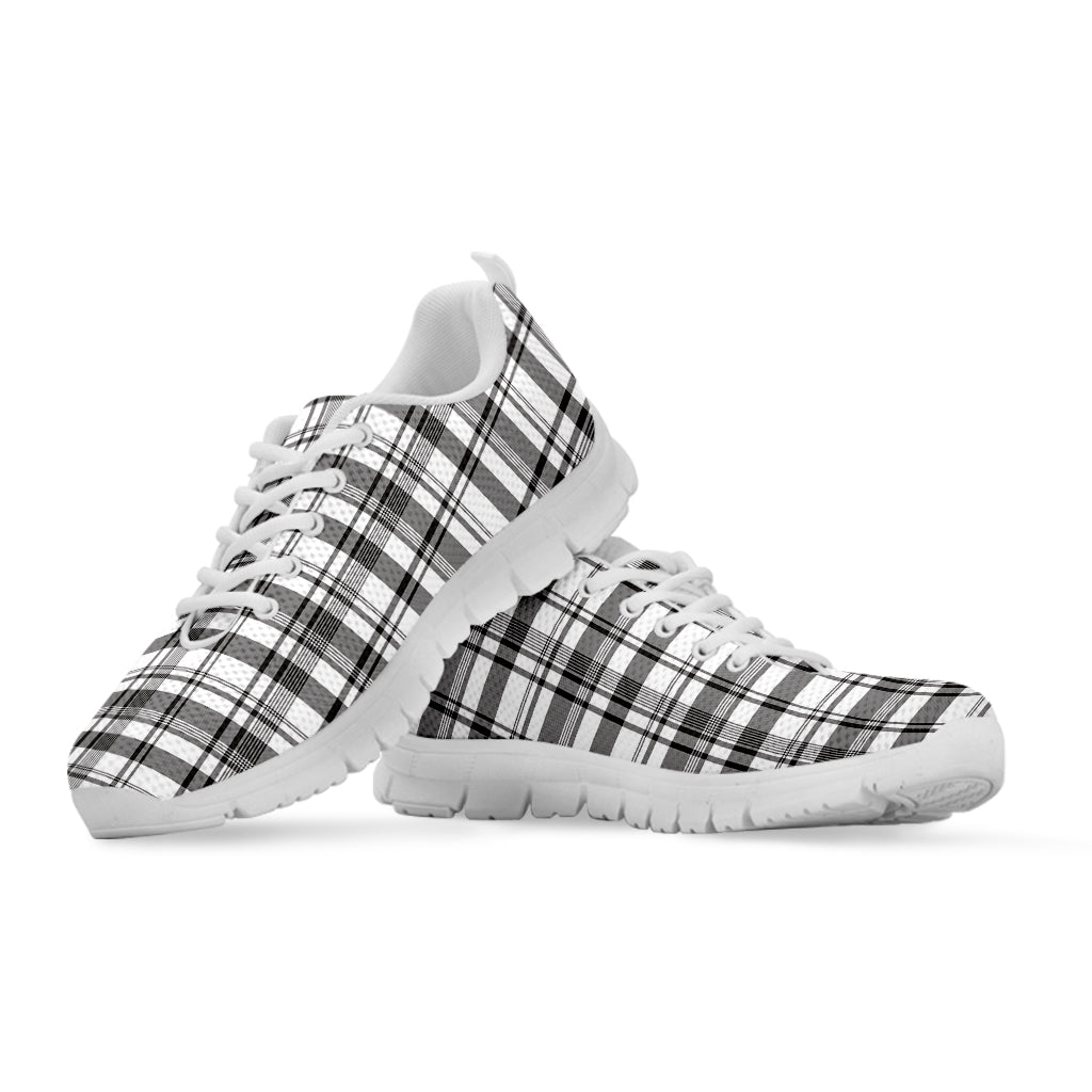 Black And White Madras Pattern Print White Running Shoes