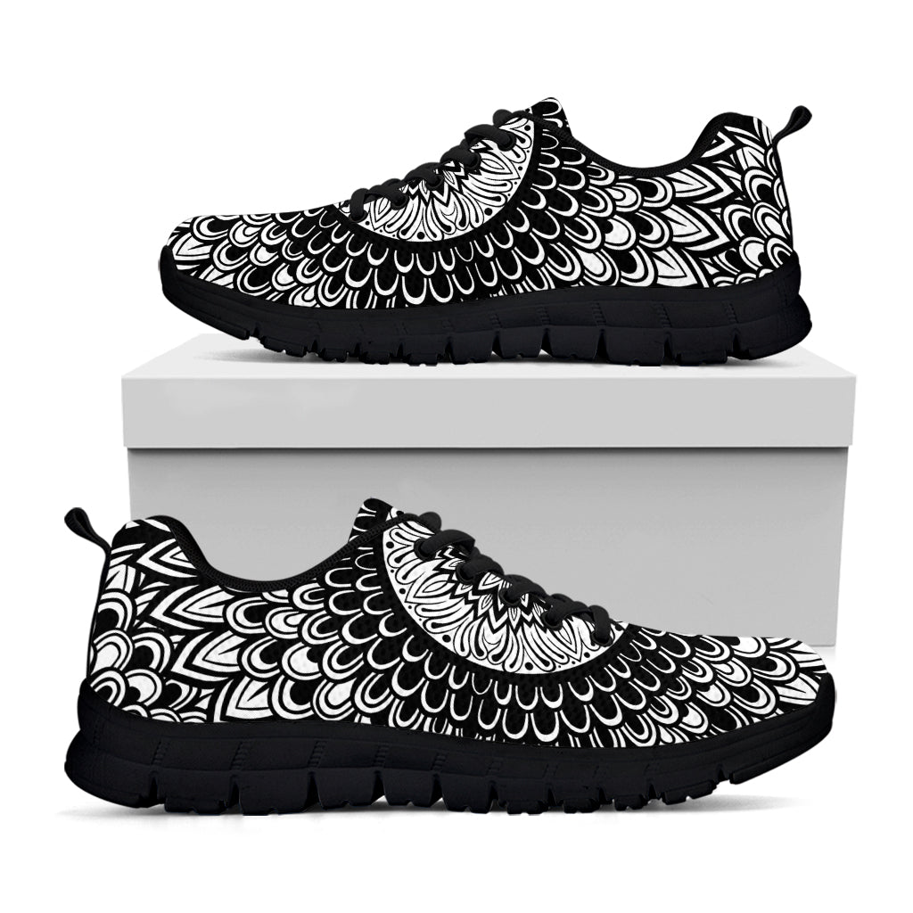 Black And White Mandala Print Black Running Shoes