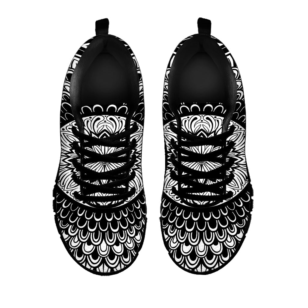 Black And White Mandala Print Black Running Shoes