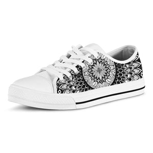 Black And White Mandala Print White Low Top Sneakers