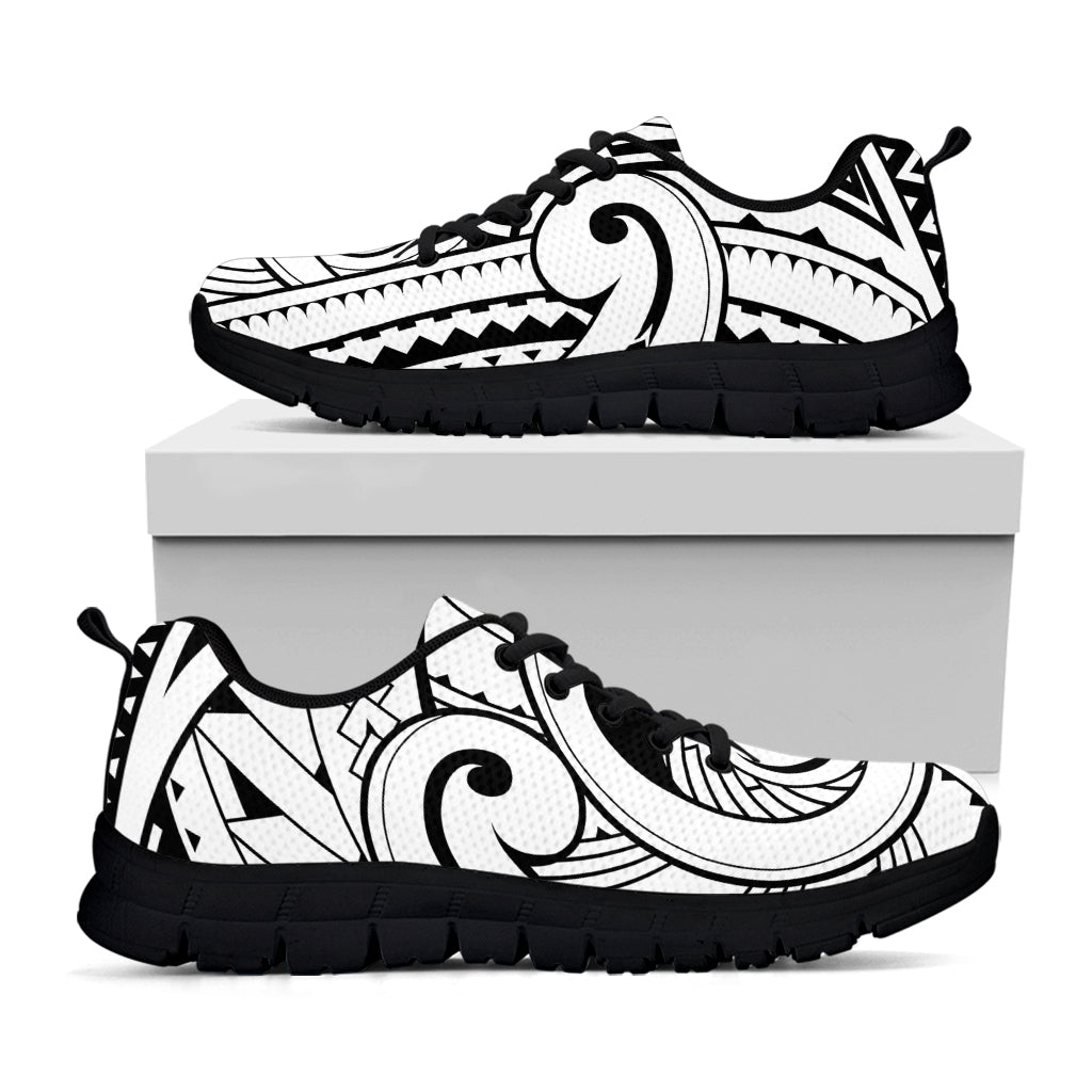 Black And White Maori Pattern Print Black Running Shoes