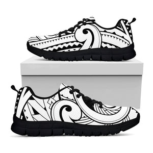 Black And White Maori Pattern Print Black Running Shoes