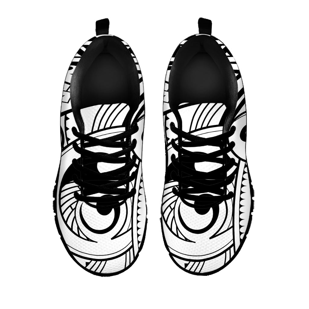 Black And White Maori Pattern Print Black Running Shoes