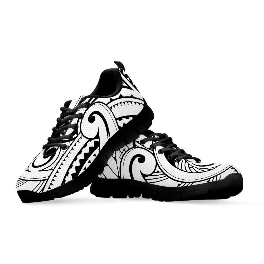 Black And White Maori Pattern Print Black Running Shoes