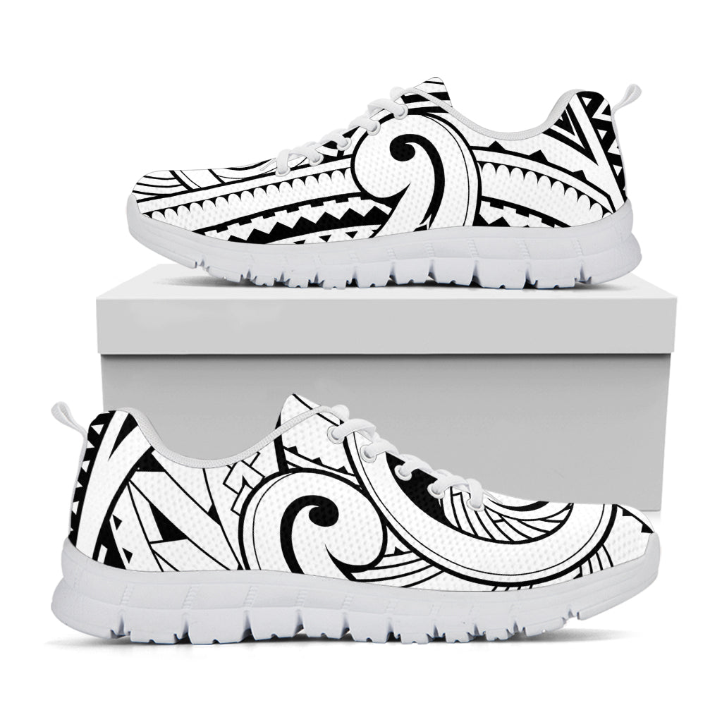 Black And White Maori Pattern Print White Running Shoes