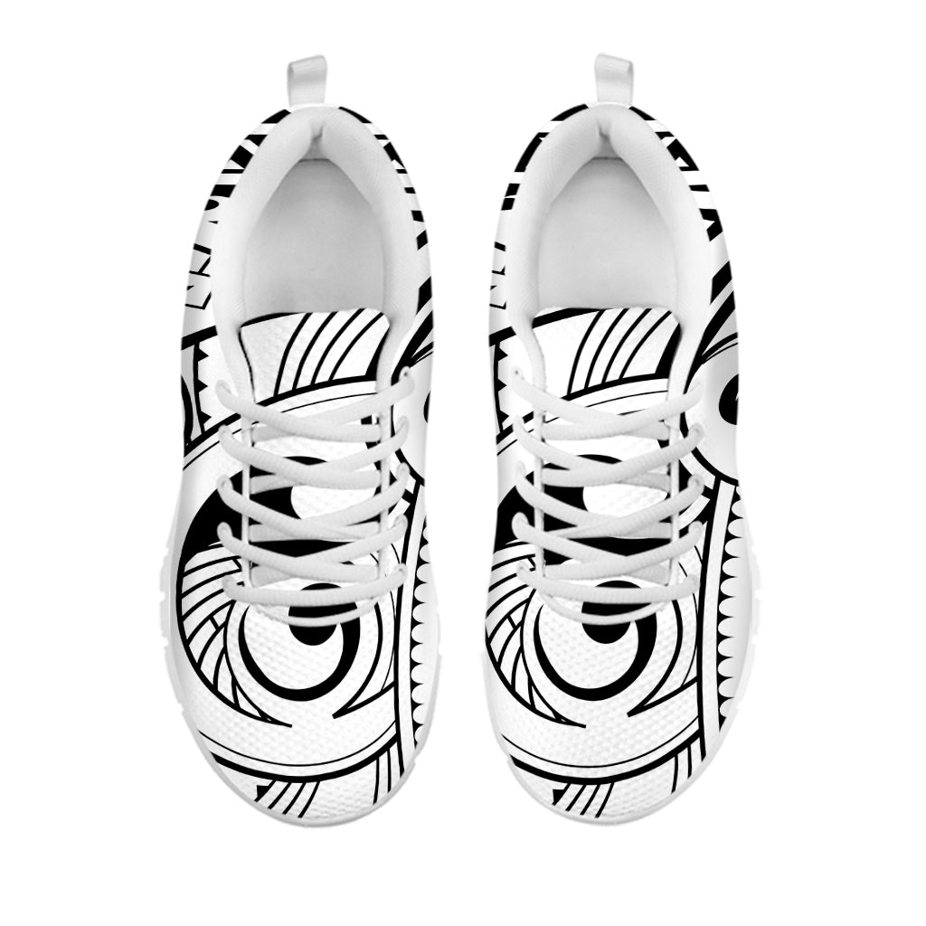 Black And White Maori Pattern Print White Running Shoes
