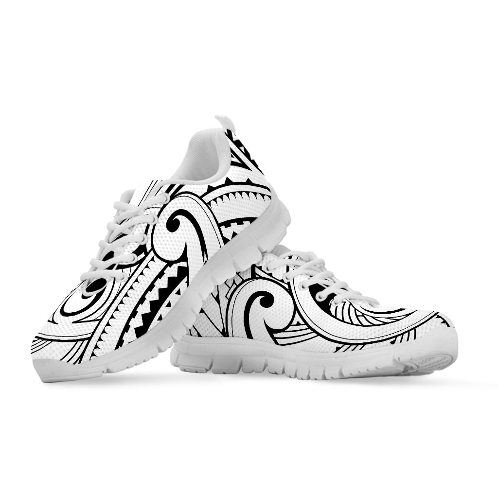 Black And White Maori Pattern Print White Running Shoes