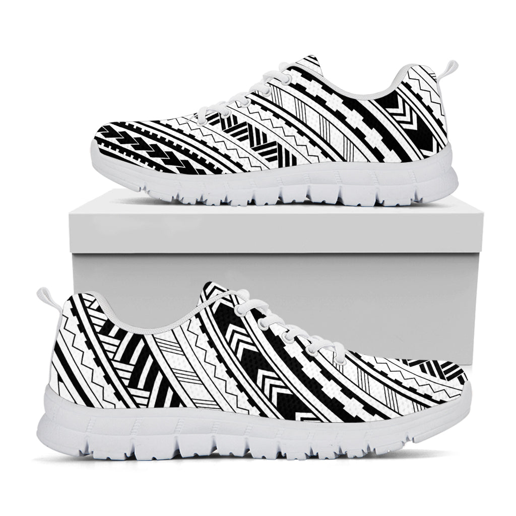 Black And White Maori Polynesian Print White Running Shoes