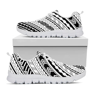 Black And White Maori Polynesian Print White Running Shoes