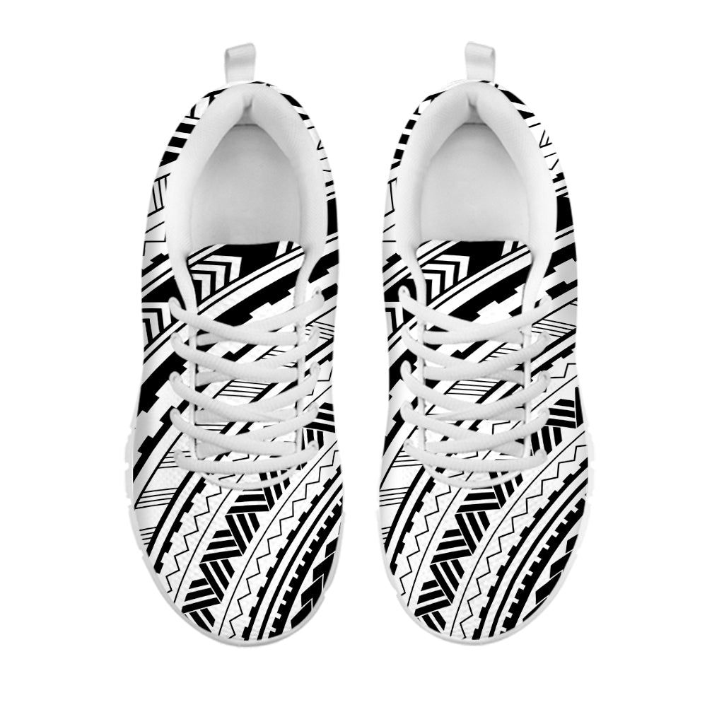 Black And White Maori Polynesian Print White Running Shoes