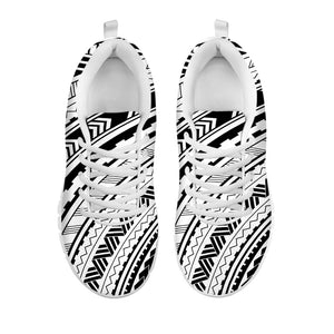 Black And White Maori Polynesian Print White Running Shoes