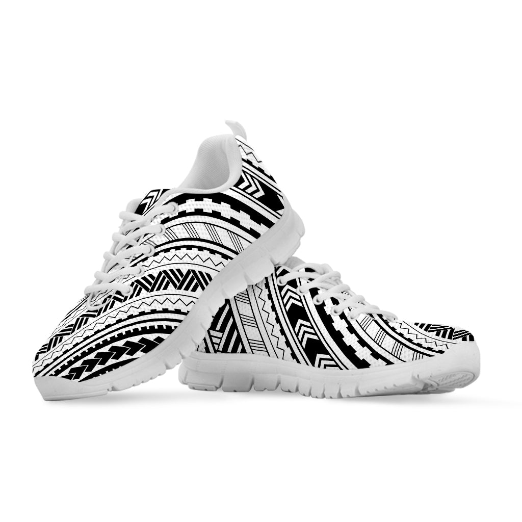 Black And White Maori Polynesian Print White Running Shoes