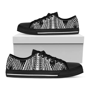 Black And White Maori Tattoo Print Black Low Top Sneakers