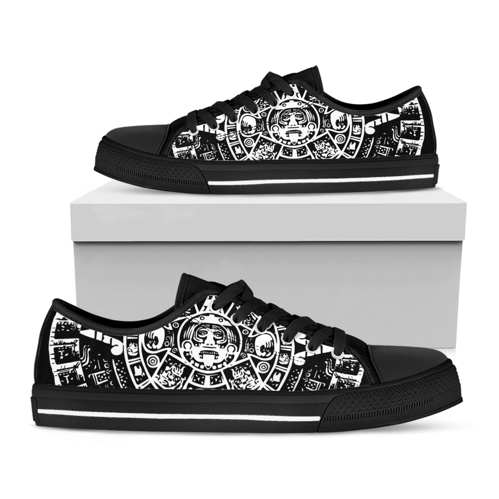 Black And White Maya Calendar Print Black Low Top Sneakers