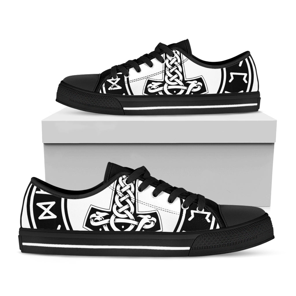 Black And White Mjolnir Print Black Low Top Sneakers