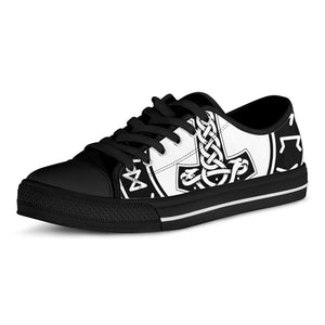 Black And White Mjolnir Print Black Low Top Sneakers