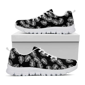 Black And White Monstera Pattern Print White Running Shoes