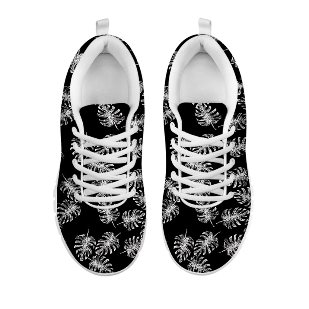 Black And White Monstera Pattern Print White Running Shoes