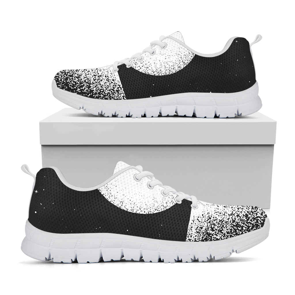 Black And White Moonlight Print White Running Shoes