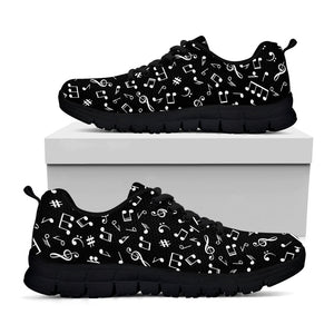 Black And White Music Note Pattern Print Black Running Shoes