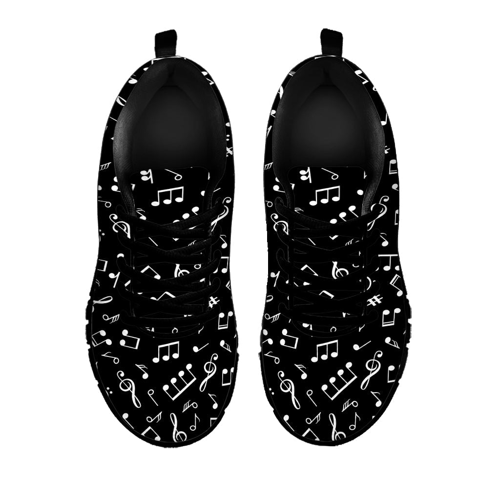 Black And White Music Note Pattern Print Black Running Shoes