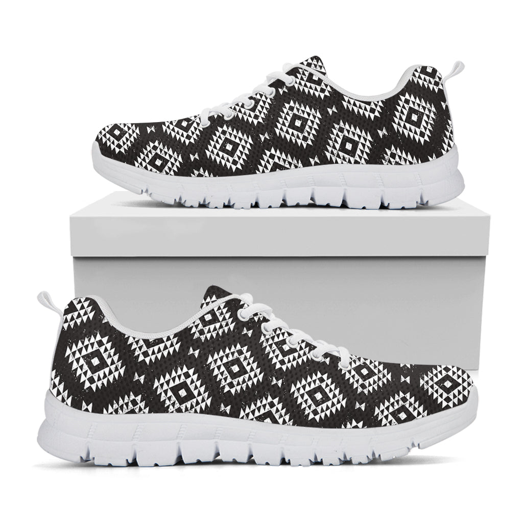 Black And White Navajo Pattern Print White Running Shoes
