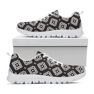 Black And White Navajo Pattern Print White Running Shoes