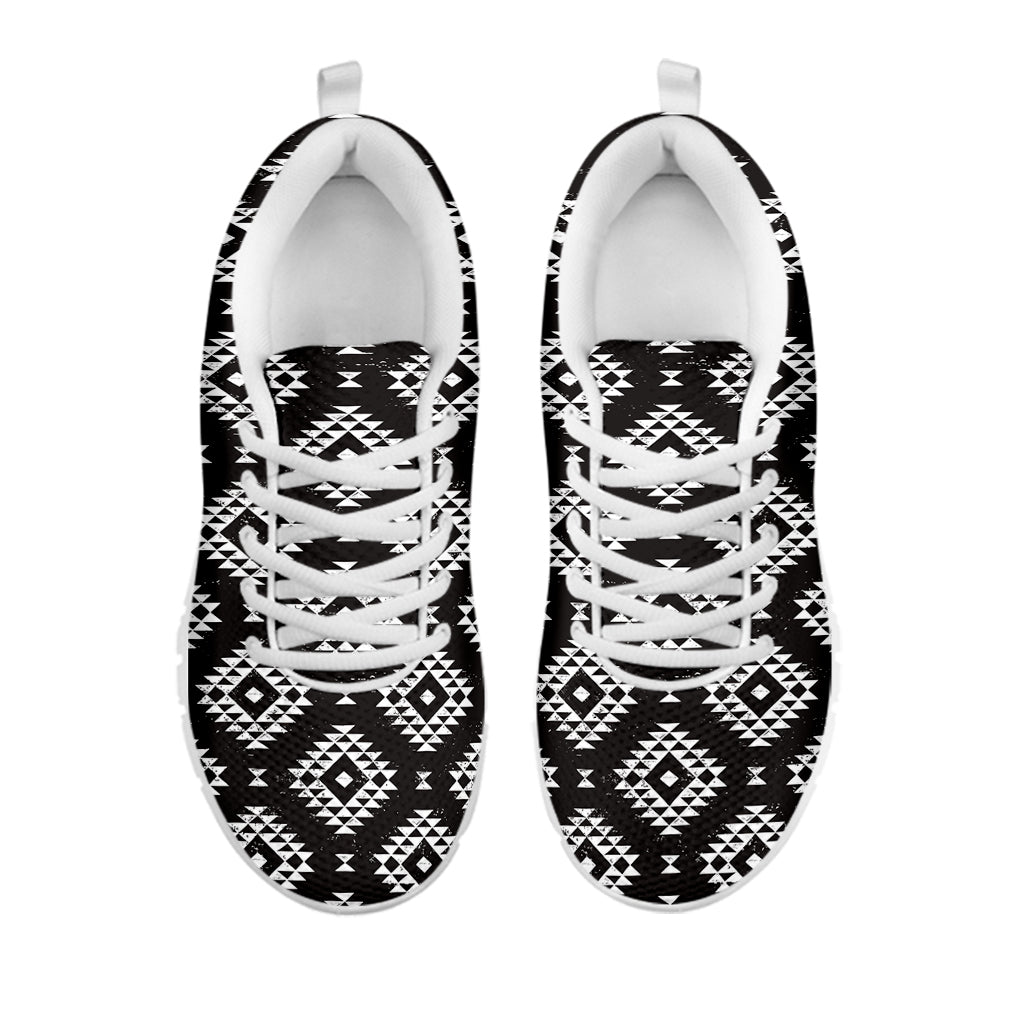 Black And White Navajo Pattern Print White Running Shoes